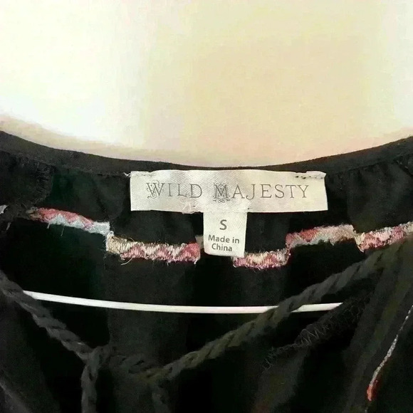 Wild Majesty, Black Bohemian Style Top, Small - Picture 7 of 7